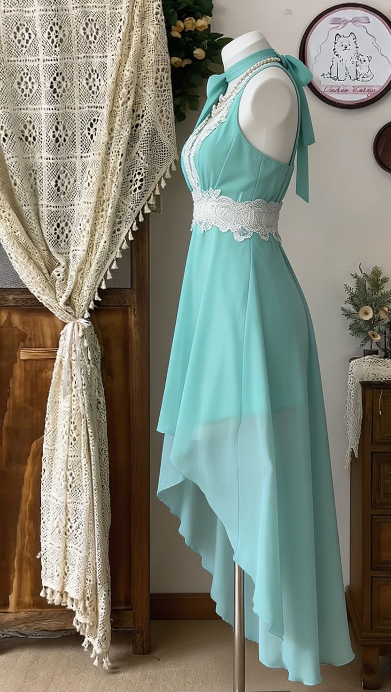 Stunning Homecoming Dress Halter Lace Hi-Lo Back to School Outfits Party Dress  D6527