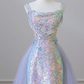 Lilac Straps Sequins Mermaid Long Formal Party Dress with Train MD7387