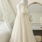 Robe longue de soirée en mousseline de soie ivoire à épaules dénudées, coupe trapèze, robe d'anniversaire, D21