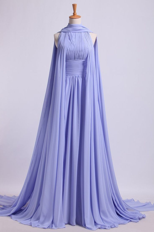Elegant Lilac Halter Neck A-Line Chiffon Long Prom Dress Evening Party Dress, D938