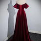 Elegant Wine Red Off Shoulder A-Line Velvet Long Prom Dress MD7345