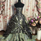 Green Strapless A-Line Satin Lace Long Evening Dress Birthday Ball Gown, D833