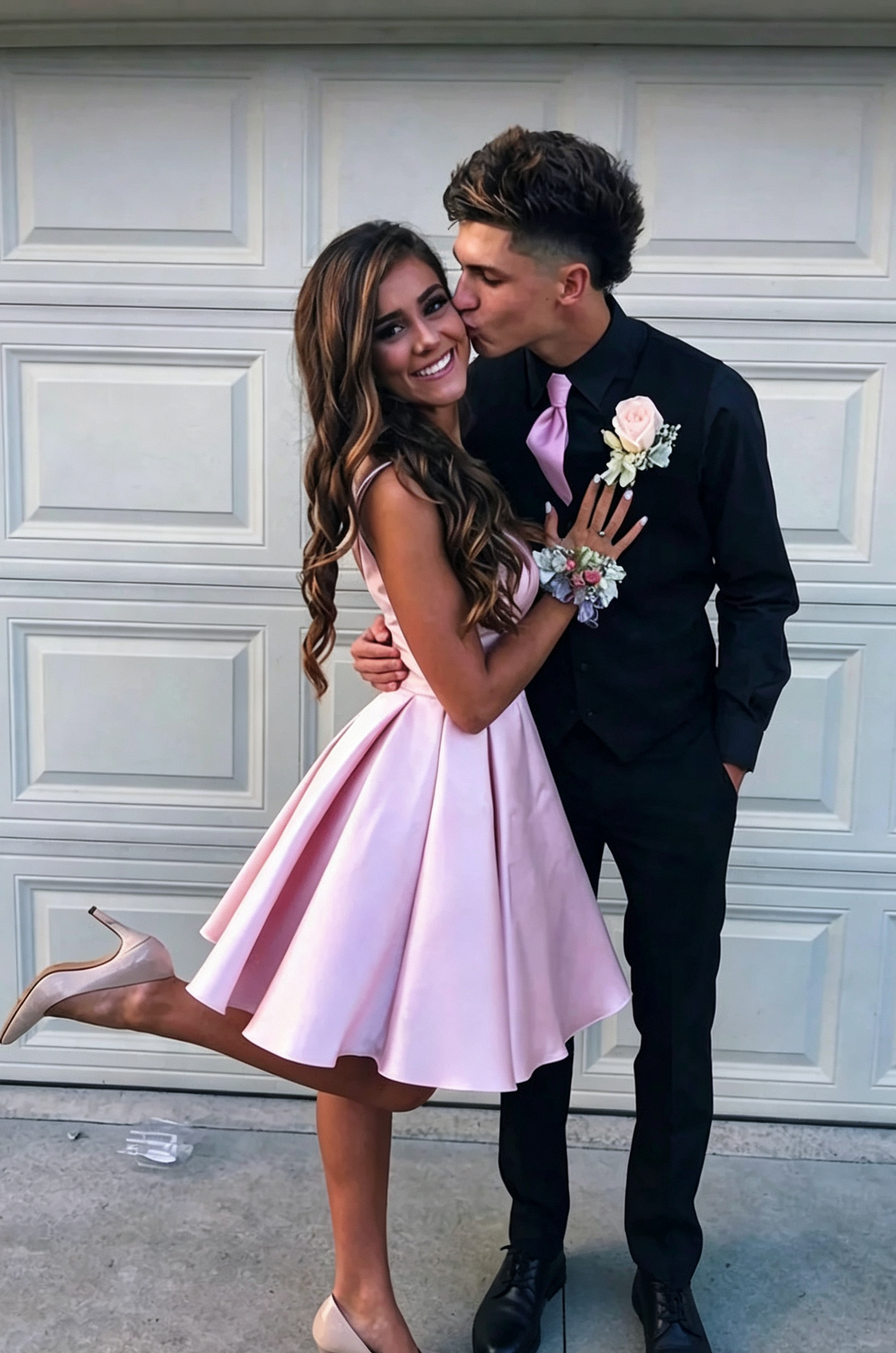 Unique Homecoming Dress Spaghettistrap V Neck Pleated Back to School Outfits Party Dress D7634