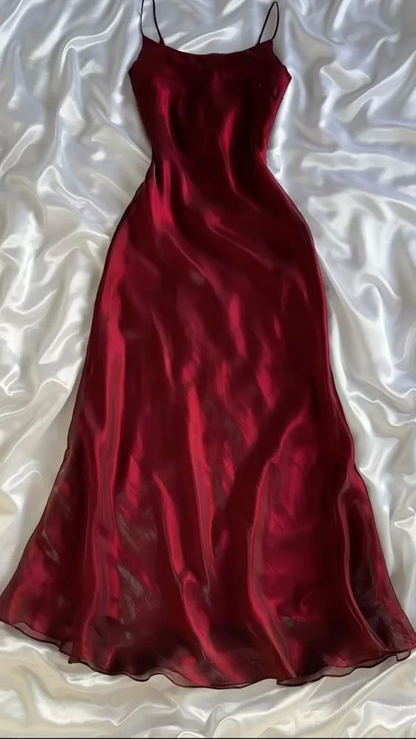 Wine Red Spaghetti Straps Sheath Long Evening Party Dress MD7429