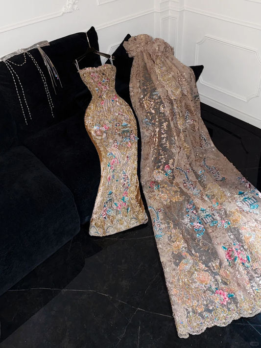 Gorgeous Shiny Beaded Exquisite Embroidery Mermaid Long Evening Dress Prom Dresses D1667