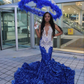Royal Blue Sequins Black Girl Mermaid Long Evening Party Dress MD7469