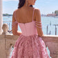 Unique Homecoming Dress Off the Shoulder Pleated Flower Bead Back to School Outfits Party Dress D7821