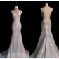 Stunning White Backless Mermaid Shiny Party Gown Wedding Dress, MD7991