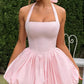 Beauty Homecoming Dress Halter Bowknot Pleated Back to School Outfits Party Dress D7106