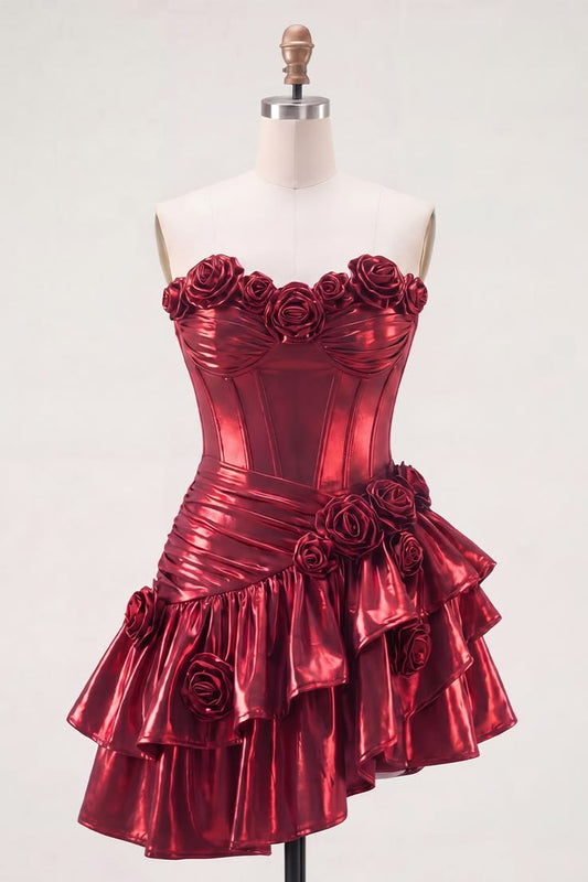 Fashionable Homecoming Dress Sweetheart Hi-Lo Flower Cascade Back to School Outfits Party Dress D7852
