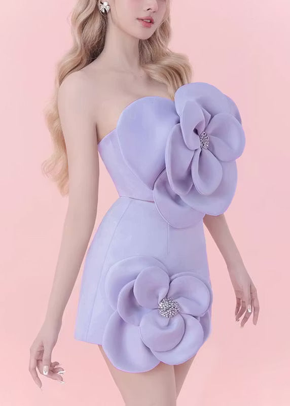 Beautiful Homecoming Dress Strapless Pleated Flower Rinestone Back to School Outfits Party Dress D7229