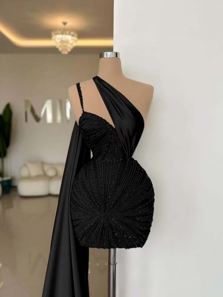 Chic Homecoming Dress One Shoulder Beading Soutache Sequins Back to School Outfits Party Dress  D7402