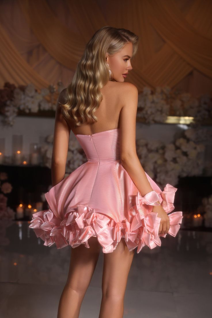 Charming Homecoming Dress Strapless Pleated Bowknot Cascade Back to School Outfits Party Dress  D7328
