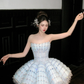 Gorgeous Shiny Light Blue Sequined A-Line Strapless Design Tiered Party Dress Homecoming Dress D1711