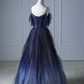 Elegant Green Straps Off Shoulder A-Line Tulle Long Formal Prom Dress, D692