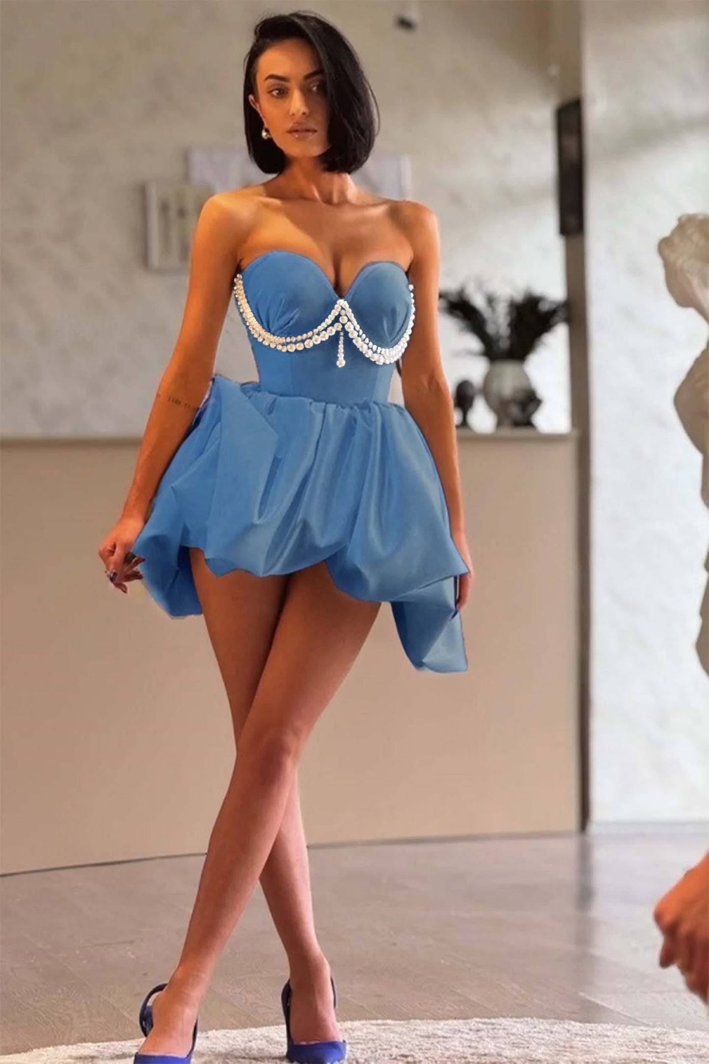 Fashionable Homecoming Dress Sweetheart Pearl Back to School Outfits Party Dress D7844
