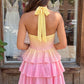 Unique Homecoming Dress Halter Bowknot Cascade Back to School Outfits Party Dress D7822
