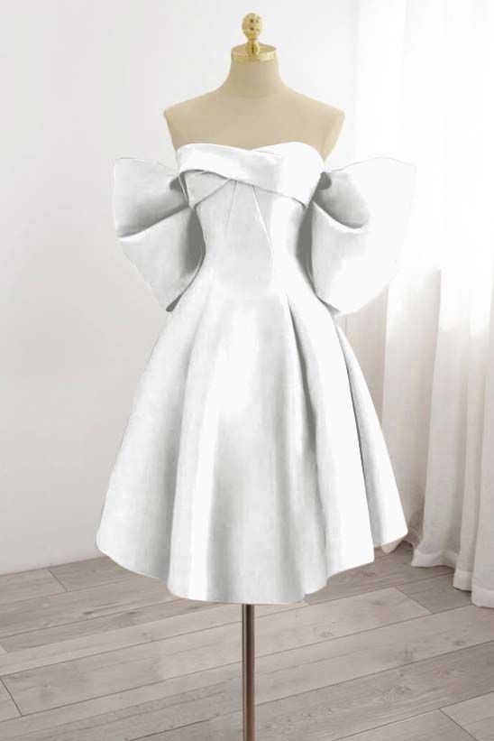 Unique Homecoming Dress Strapless Bowknot Back to School Outfits Party Dress D7754