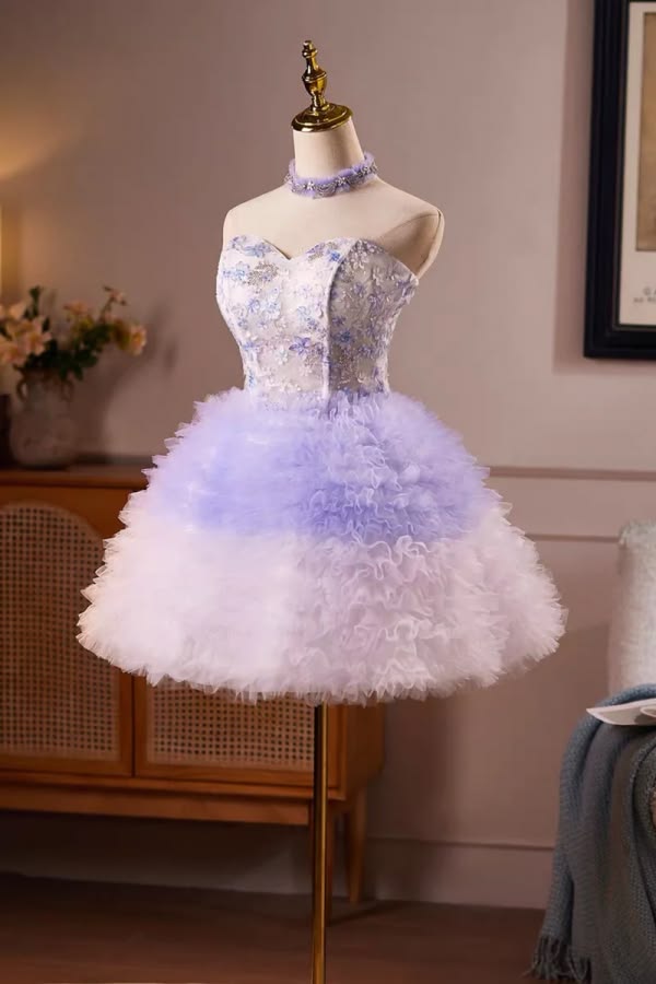 Unique Homecoming Dress Sweetheart Flower Tulle Cascade Back to School Outfits Party Dress D7805