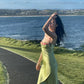 Vintage Green Floral Mermaid Spaghetti Strap Design Satin Prom Dress Evening Dress D1701