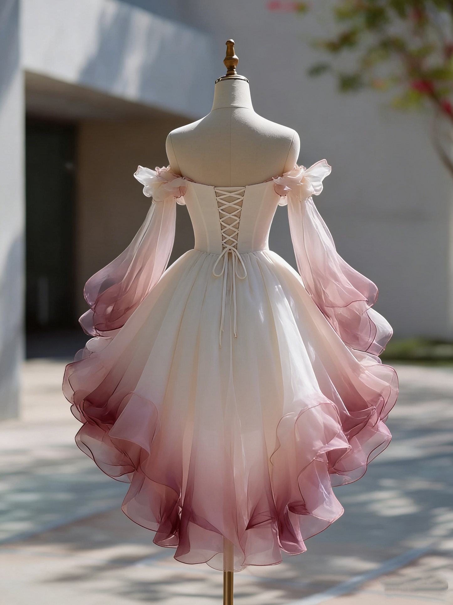 Beauty Homecoming Dress Ombre Off Shoulder Ruffle Short Prom Dress Birthday Party Outfits Cocktail Dress   D4726
