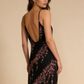 Schwarze Spaghettiträger Etuikleid Chiffon Perlen Vintage Lange Abend Party Kleider, D1046