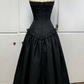 Black Strapless A-Line Chiffon Vintage Gothic Prom Dresses Birthday Outfits, D850