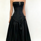 Black Strapless A-Line Chiffon Vintage Gothic Prom Dresses Birthday Outfits, D850