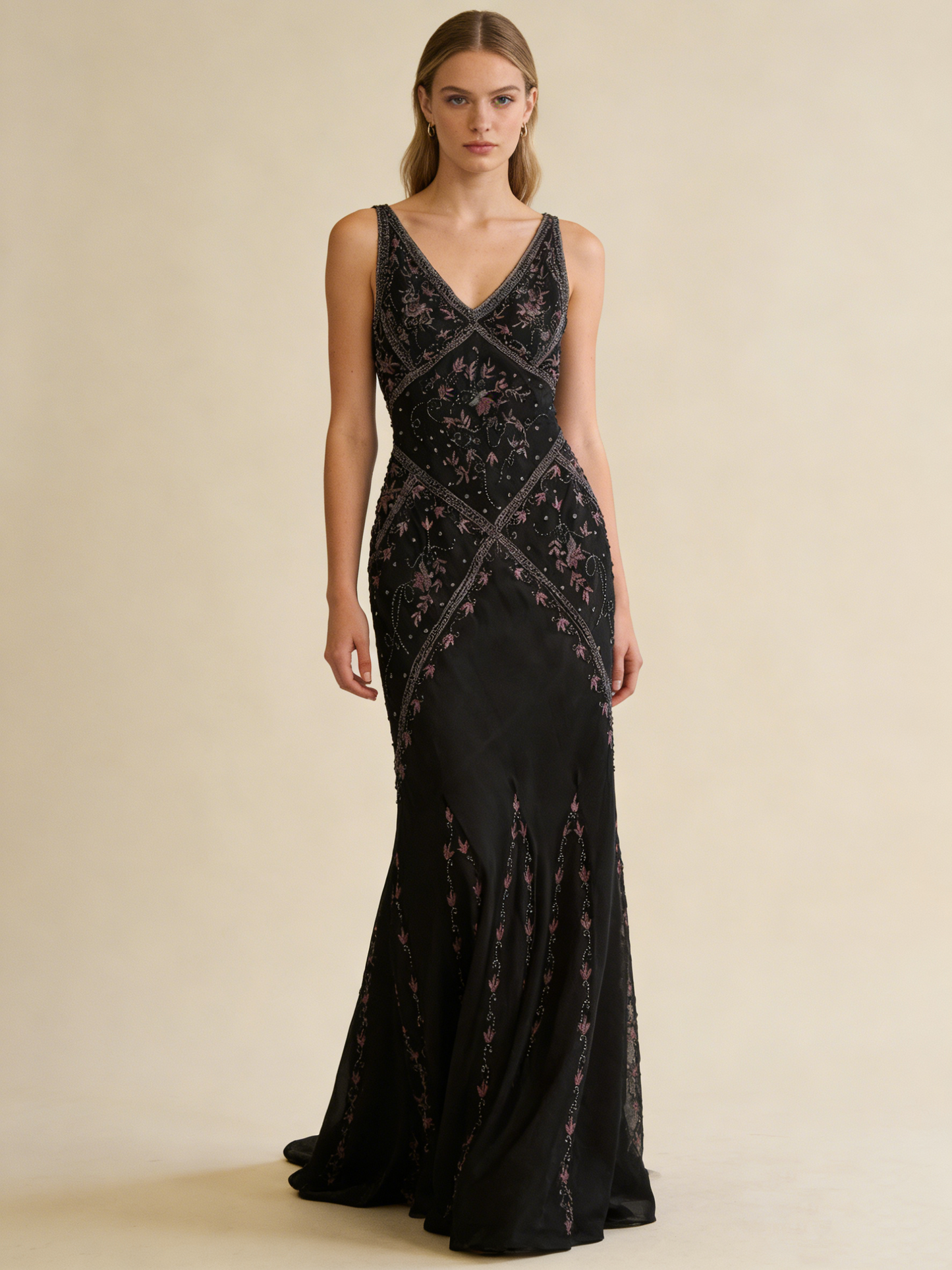 Black V Neck Sheath Beading Vinatge Long party Dress Evening Dresses, D888