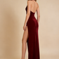Burgundy Halter V Neck Sheath Split Sexy Long Party Dress, D211
