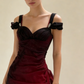 Burgundy Prom Dress A Line Shiny Sweetheart Long Gala Dress Ruffled Evening Gown Birthday Party Dress  MD7587