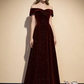 Burgunder Samt langes Ballkleid Abendkleid M484