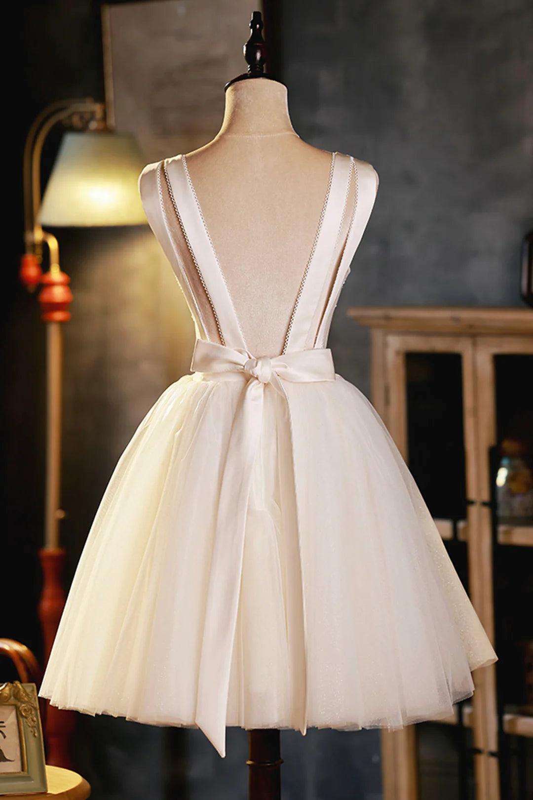 Elegant Homecoming Dress V-Neck Tulle Short Prom Dress Back to School Outfits Party Dress  D6093