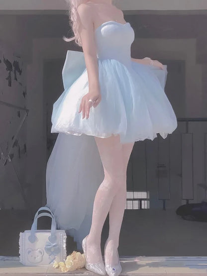 Stunning Homecoming Dress Sweetheart Lace Tulle Bowknot Back to School Outfits Party Dress D7924