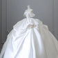 Elegant White Satin Off-the-shoulder Ruffle Ball Gown Design A-Line Wedding Dress, D1584