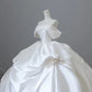 Elegant White Satin Off-the-shoulder Ruffle Ball Gown Design A-Line Wedding Dress, D1584