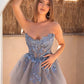 Vintage Blue Applique Strapless Design A-line Tulle Party Dress Homecoming Dress D1537