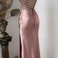 Charming Prom Dress Pink Spaghetti Straps Beaded Satin Long Evening Party Dress Birthday Outfits, D1018