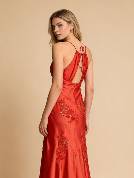 Charming Prom Dress Spaghetti Straps Satin Long Evening Dress Gala Gown Birthday Party Outfits D88