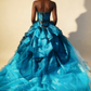 Charming Prom Dress Strapless Pleated Ruffle Ball Gown Evening Dress Birthday Outfits    D3767