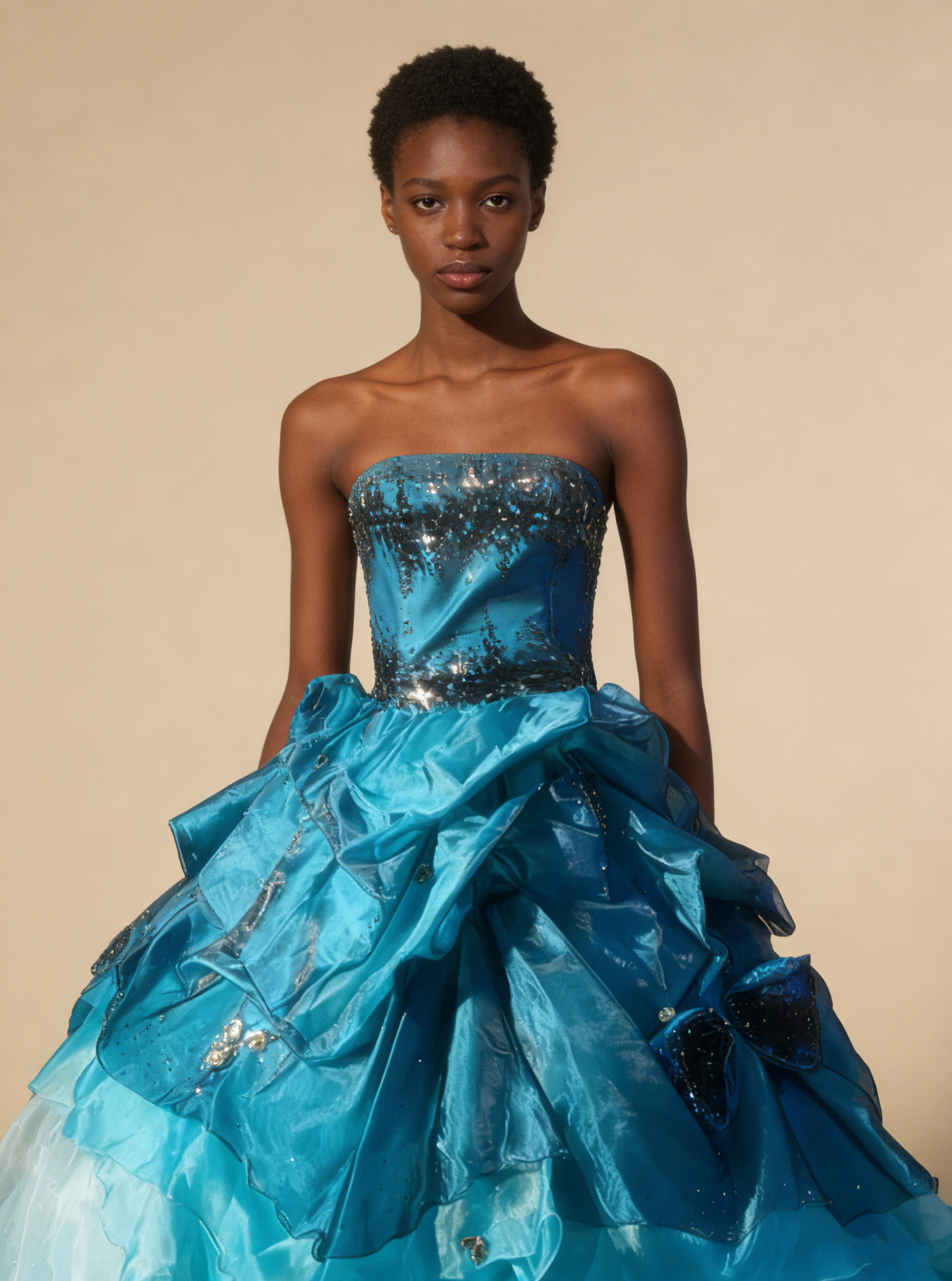 Charming Prom Dress Strapless Pleated Ruffle Ball Gown Evening Dress Birthday Outfits    D3767