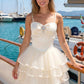 Unique Homecoming Dress Spaghetti Strap Tulle Bowknot Cascade Rinestone Pearl Back to School Outfits Party Dress D7828
