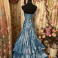 Blue Strapless A-Line Satin Vintage Long Formal Evening Gown, D01