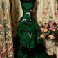 Robe de soirée longue vintage en satin bleu marine, bustier, avec appliques, D03