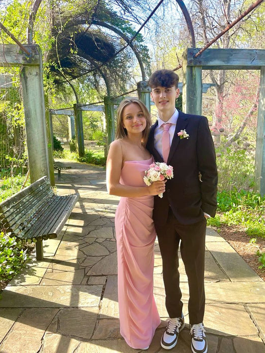 Robe fourreau rose bustier longue pour remise de diplôme, D09