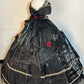 Black Off Shoulder A-Line Lace Satin Birthday Ball Gown Quinceanera Dress, D226