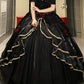 Black Off Shoulder A-Line Lace Satin Birthday Ball Gown Quinceanera Dress, D226