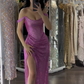 Hot Pink Off Shoulder Sheath Split Long Party Dress Evening Gown, D229