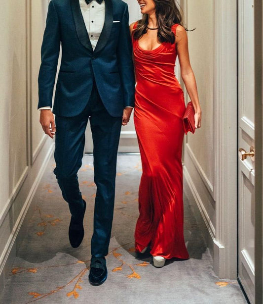 Charmantes rotes U-Ausschnitt-Meerjungfrauen-Langpartykleid, formelles Abendkleid, D299