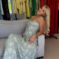 Blue A-Line Straps Long Party Dress Wedding Guest Dress, D48